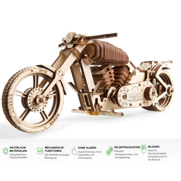 UGEARS Motorrad VM-02 Harley Style 3D Holz Bausatz Puzzle Modellbausatz 70051
