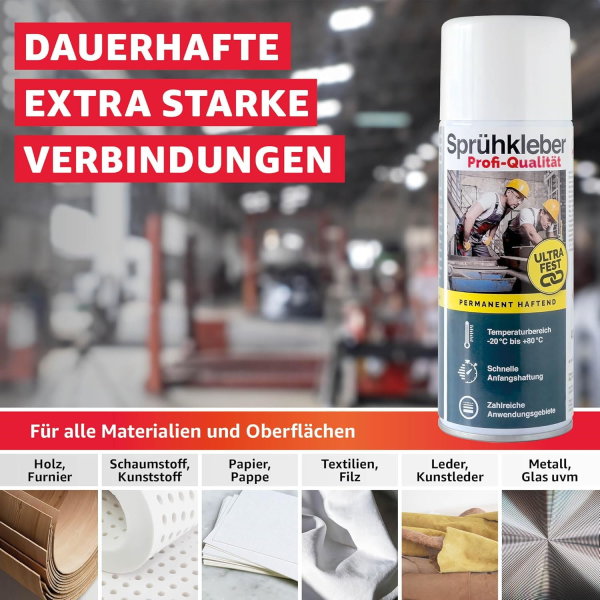 Profi Sprühkleber extra stark 400ml dauerhafte Verklebung verstellbares Ventil