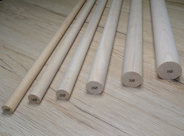 Rundstab Buche Buchenholz Rundstab 1000mm, Ø 16mm, 18mm, 20mm, 25mm, 30mm, 35mm