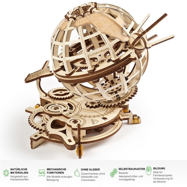 UGEARS Globus mechanischer Holz-Modellbausatz 3D Holz-Puzzle