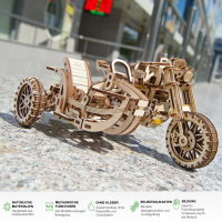 UGEARS Scrambler UGR-10 Motorrad mit Beiwagen Modellbausatz 3D Holz-Puzzle