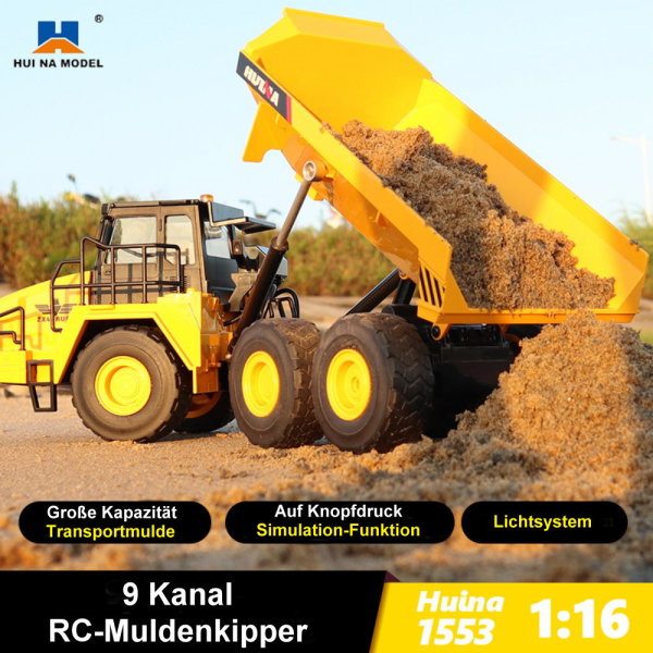 Huina 1553 Sound-Licht RC Kipplaster Muldenkipper Dumper Baufahrzeug 1:16 2,4GHz