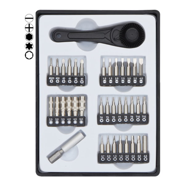 Mini Bit Set Sortiment Schlitz Kreuz Inbus Torx Steckschlüssel + Ratsche 37 tlg