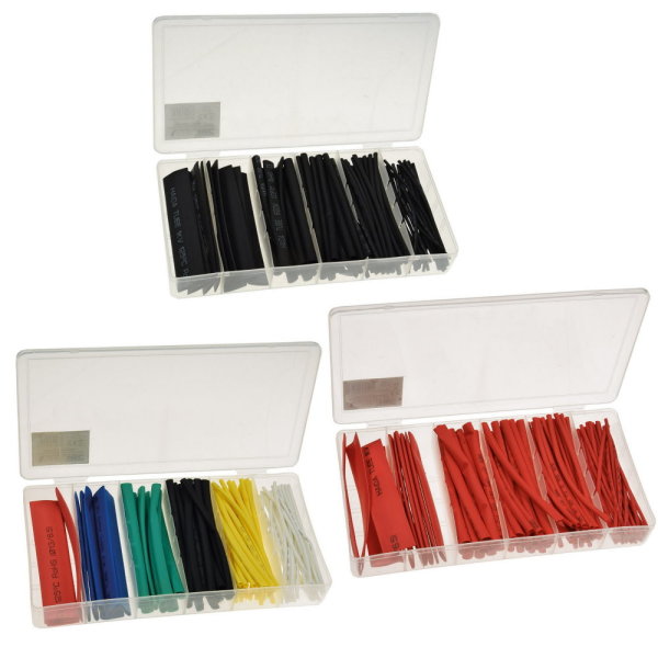 Schrumpfschlauch-Sortiment Set 100-tlg in Box Schrumpfschläuche schwarz/rot/bunt