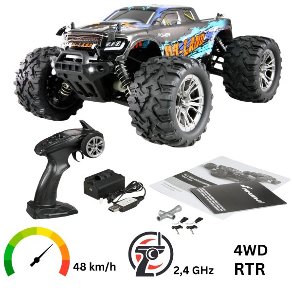 Ferngesteuertes Auto Monster Truck1:16 RTR 4WD 48km/h High Speed M-Land Blau LED
