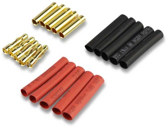 10 Paar 3,5mm Goldkontaktstecker Goldstecker + Schrumpfschlauch